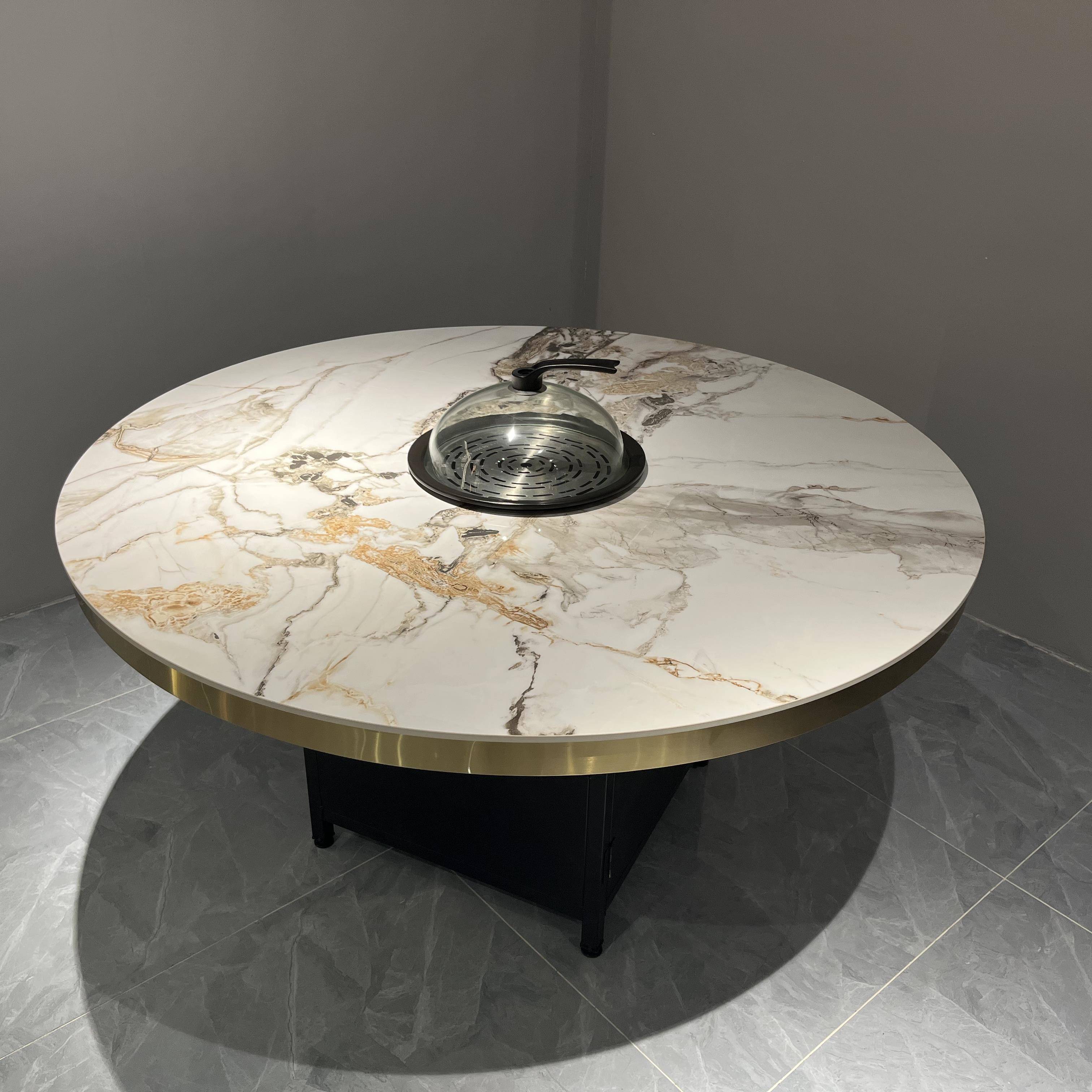 蒸汽海鲜锅桌火锅餐桌商用一人一锅岩板桌子餐饮餐厅圆桌定制