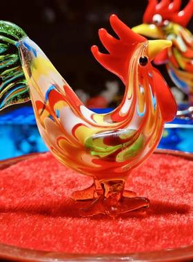 淄博琉璃手作仿真公鸡桌面小摆件寓意吉祥装饰品办公书桌摆设礼物
