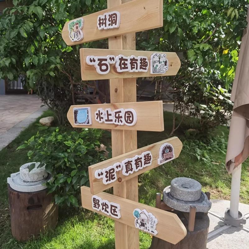 户外防腐木质指示牌幼儿园指引路标识牌立式导视牌网红立式导向牌