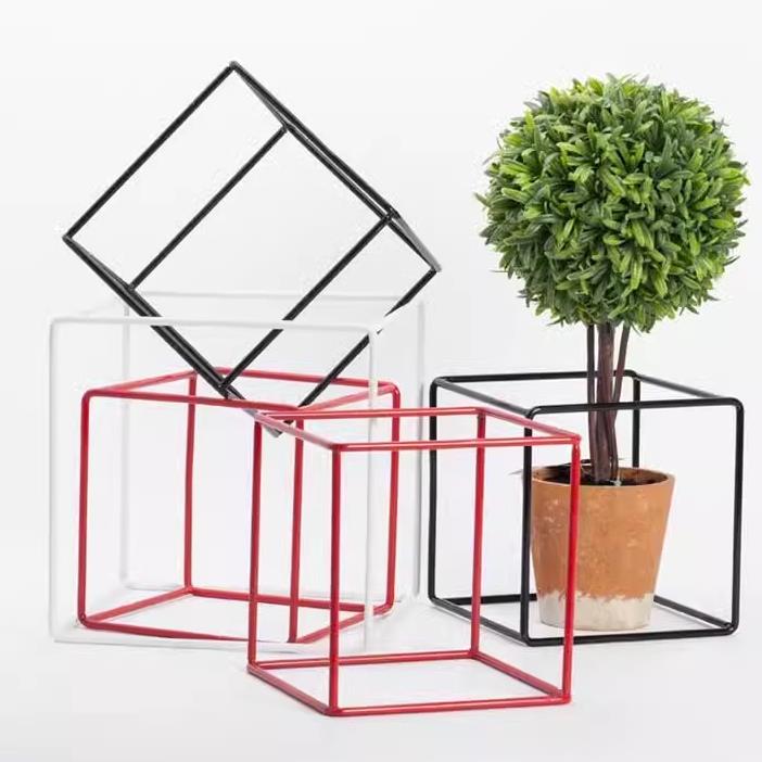 家居几何框架摆件创意铁艺正方形方形体摆件方体框架家居软装配饰