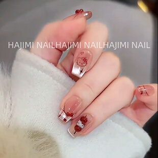 新年穿戴甲短款2026新款猫眼Kitty美甲中长款指甲贴片轻奢高级感