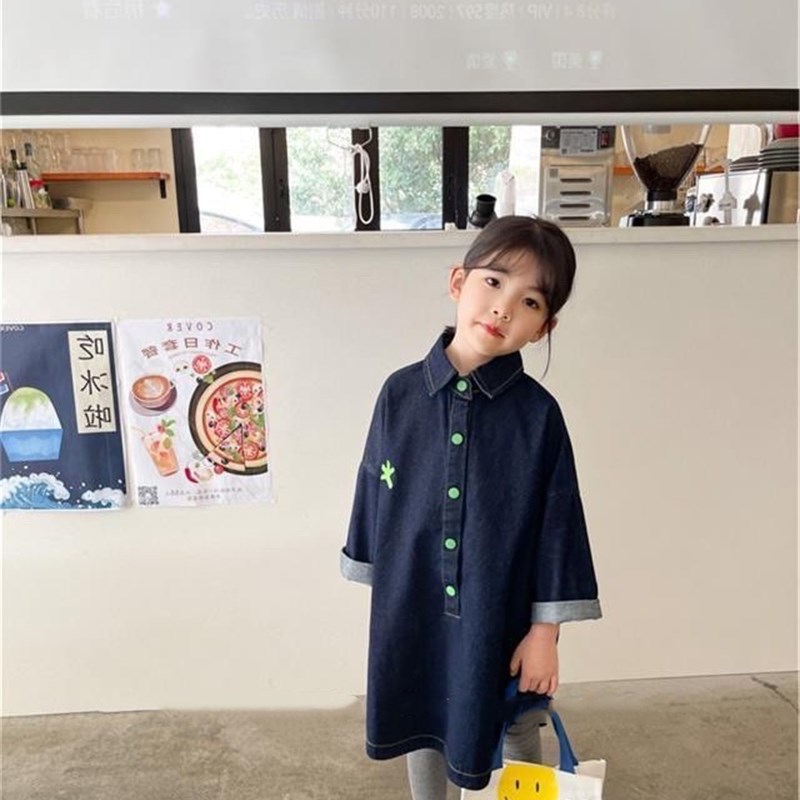 女童牛仔连衣裙韩国洋气2022春秋新品女宝宝中长款衬衫裙宽松外套
