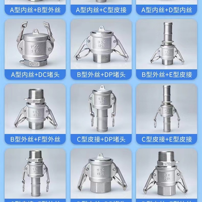 304不锈钢CF型快速接头卡扣式宝塔快插软管外螺纹卡扣式晒水车4分