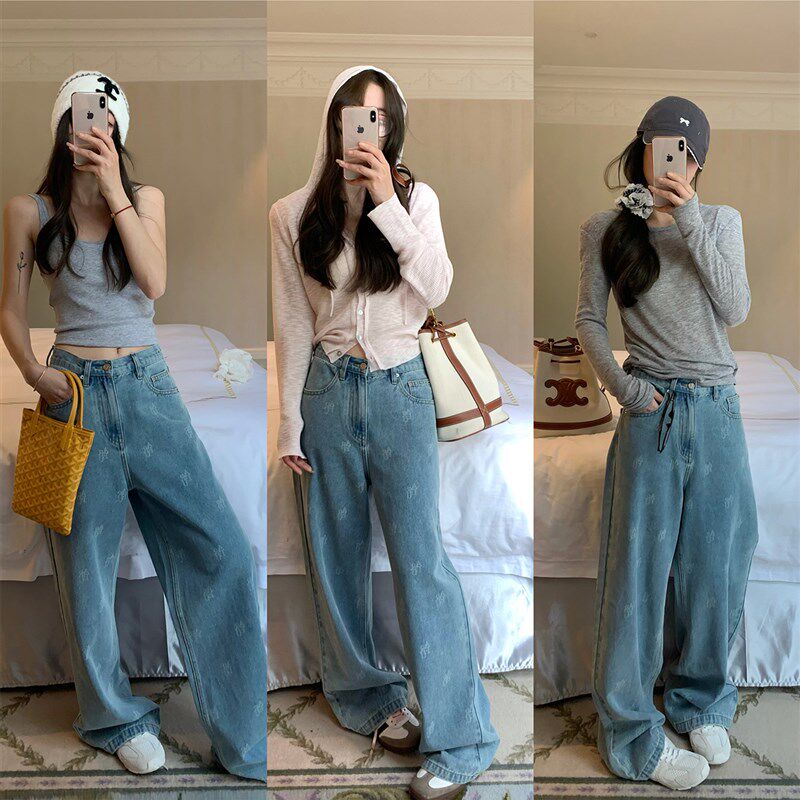 are U shop牛仔裤女2024新款夏季高腰显瘦显高直筒阔腿小个子裤子