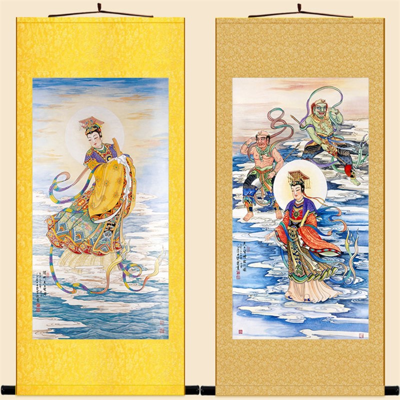 妈祖出巡护国佑民图 湄洲圣母图画像 天妃海神丝绸画卷轴挂画定制