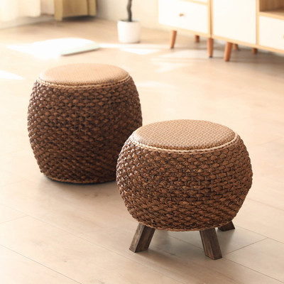 藤编草编矮凳阳台坐凳板凳沙发凳复古茶几坐墩凳子圆凳榻榻米坐墩