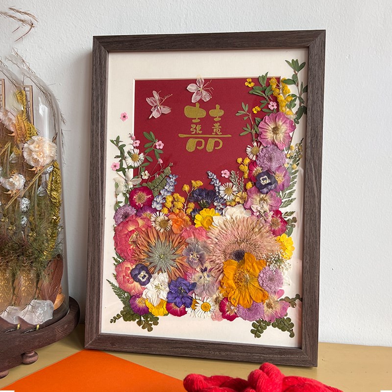 百喜图干花签到板~结婚礼相框签名台迎宾牌寿宴小众礼物姓氏定制