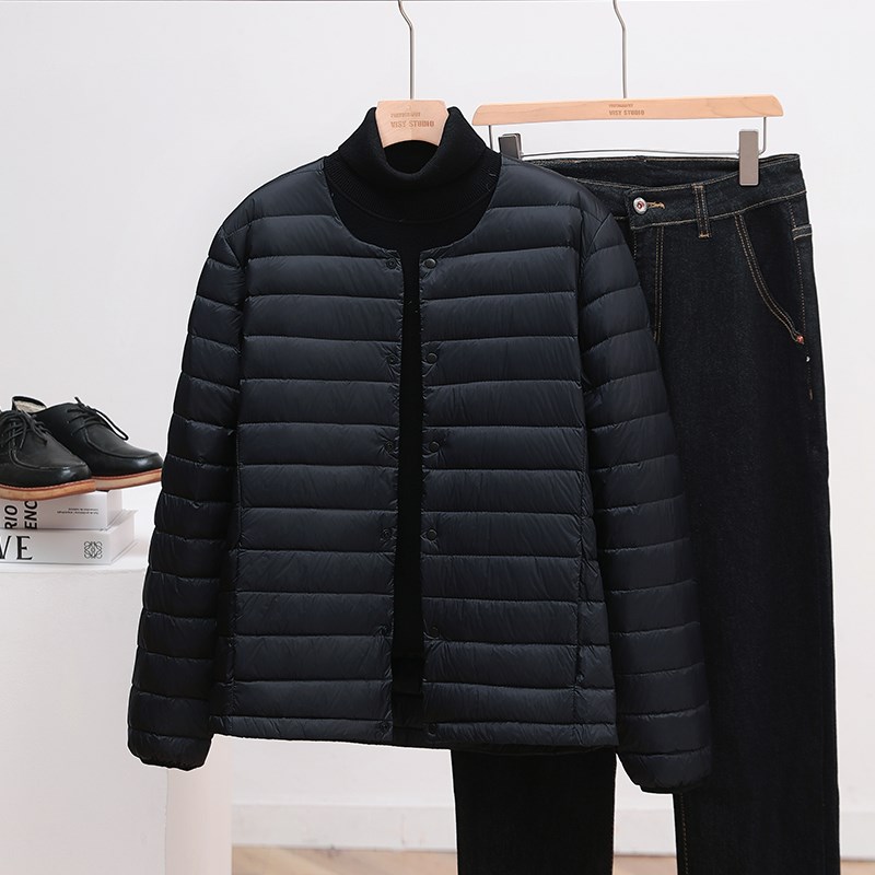 2024年新款轻薄羽绒服男士无领保暖内胆大码圆领内穿薄款V领外套