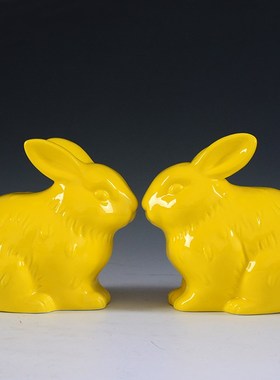 陶瓷黑色招财生肖小兔子摆件一对生日礼物可爱创意桌面小年装饰品