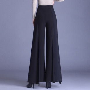 走秀舞蹈裤 春夏薄阔腿裤 女隐形后拉链垂坠感直筒高腰显瘦雪纺裙裤