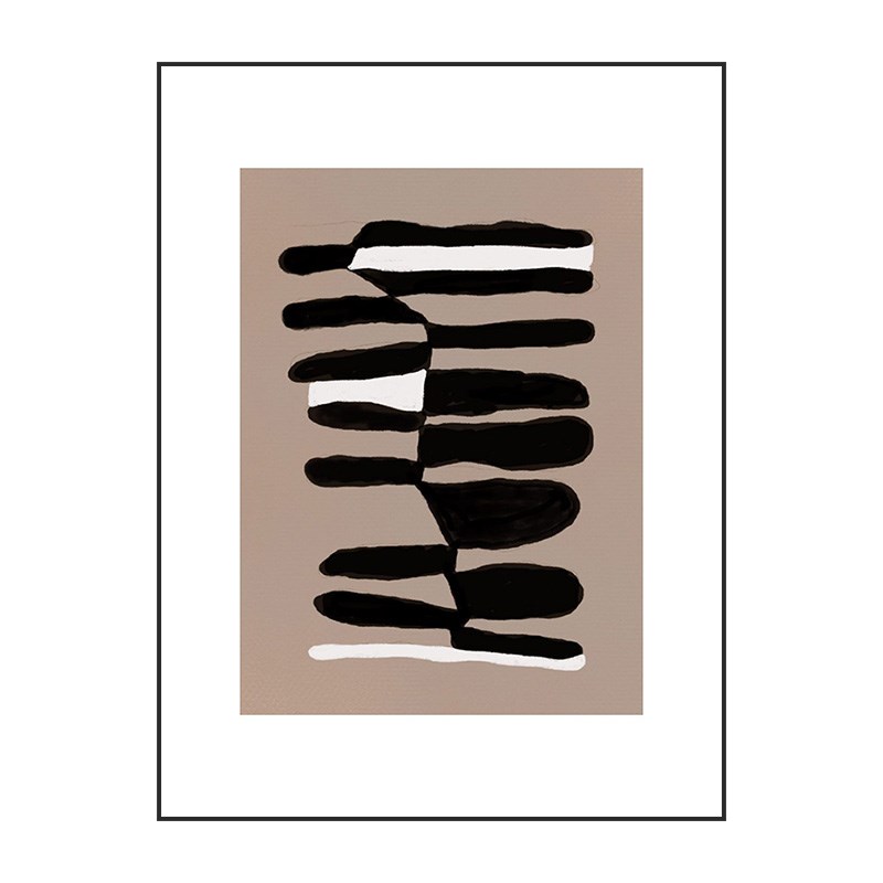 日式赤贫风书房背景墙挂画黑白条纹拼接抽象装饰画小幅小众艺术画图片