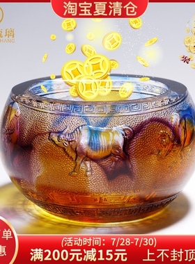 生肖牛琉璃聚宝盆摆件客厅招财装饰品店铺开业礼品创意实用工艺品
