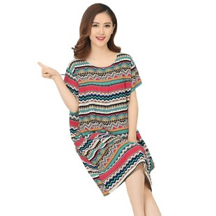 睡裙女夏中老年大码 睡衣棉绸连衣裙薄家居服 裙子纯棉妈妈绵绸短袖