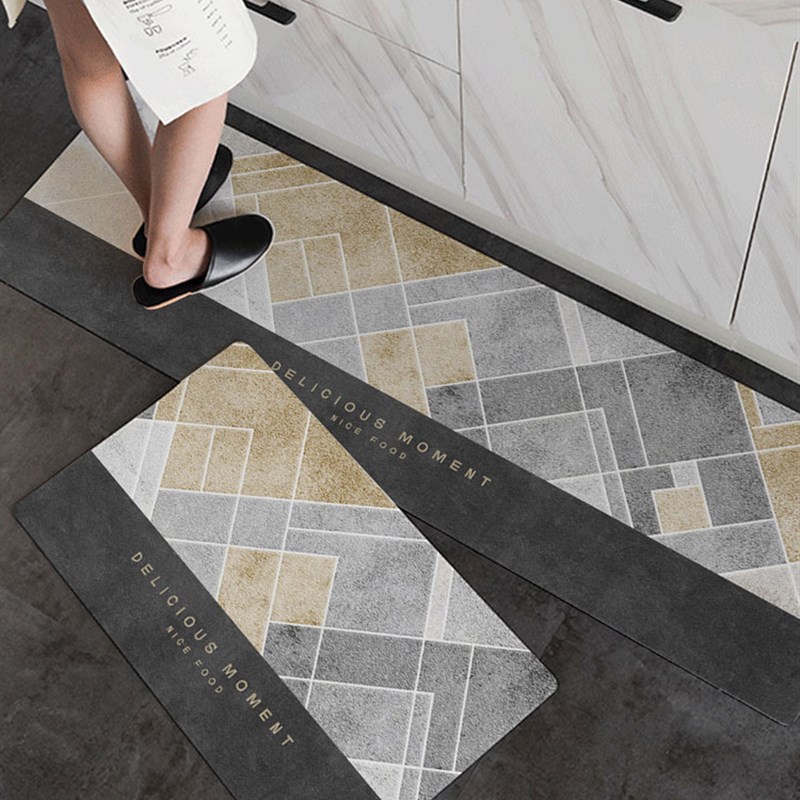 厨房地垫法式轻奢防滑防油可擦免洗硅藻泥专用吸水软垫长条垫几何