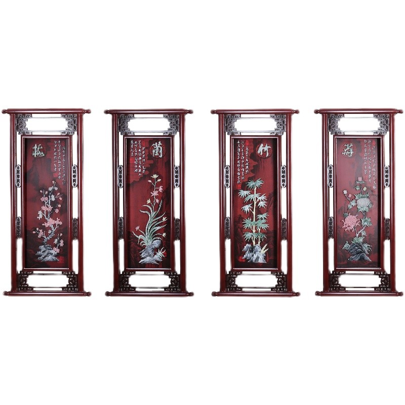 客厅沙发背景墙装饰画3d立体浮雕新中式梅兰竹菊四联高端玉雕挂画图片
