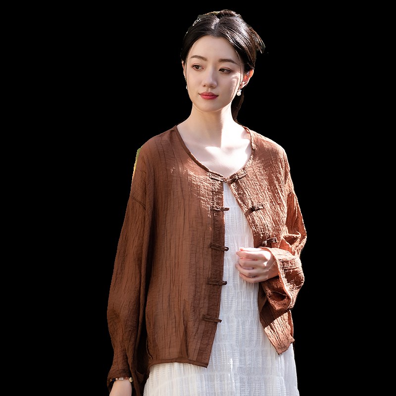 新中式上衣女夏薄款外搭开衫国风薄纱披肩空调衫旅拍仙气防晒罩衫