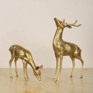 欧式 饰品摆件客厅玄关书房电视柜送礼 黄铜招财麋鹿寓意鹿鹿高升装