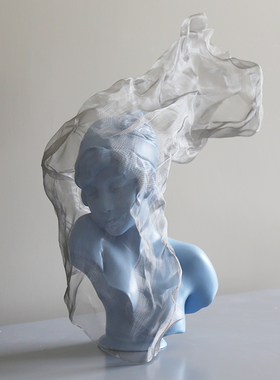 法式金属面纱女孩雕像蓝色艺术品雕塑创意玄关客厅电视柜家居摆件