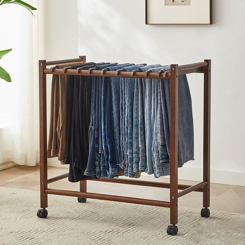 北欧风格实木落地裤架收纳层架卧室可移动裤子架简约无痕挂衣架裤