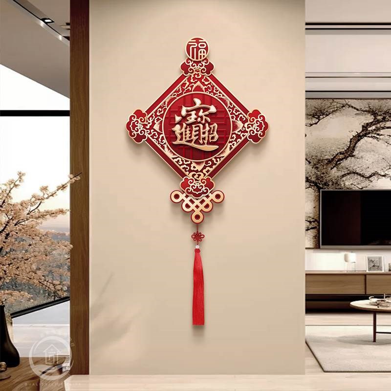 中国结入户玄关装饰画福字新中式入门挂画寓意好客厅走廊尽头壁画