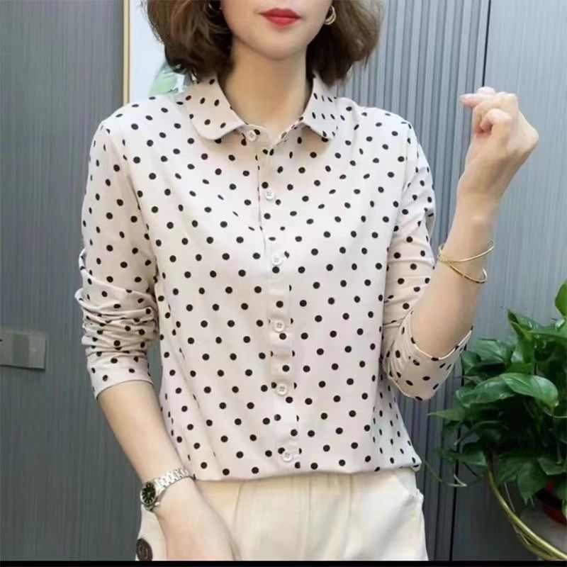圆点长袖衬衫女叠穿衬衣休闲外套女士内搭打底衫2024春秋新款女,女装/女士精品,POLO衫,淘宝优惠券,粉丝福利购,淘宝优惠卷