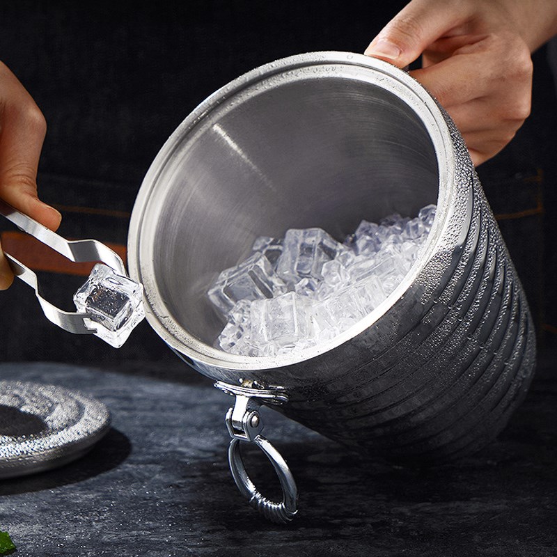 欧式双层保温冰桶家用带盖冰块桶酒吧ktv盛冰器加厚不锈钢啤酒桶