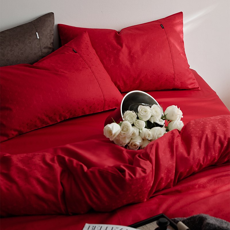100支贡缎长绒棉四件套 轻奢高级感婚庆结婚纯棉被套床笠床上用品