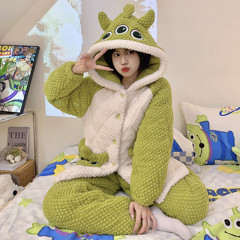 三层夹棉超厚睡衣女2023冬季新款珊瑚绒加厚加绒可外穿保暖家居服