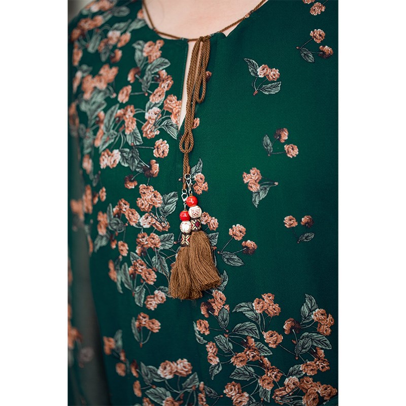 美丽客栈海岛度假连衣裙夏圆领宽松大码女装民族度假风碎花连衣裙