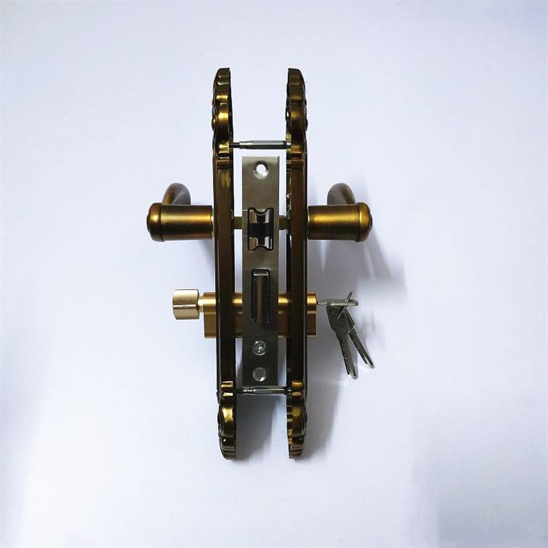 免邮欧式黄古铜色小50双舌静音插芯房门锁 卧室U木门仿古执手锁