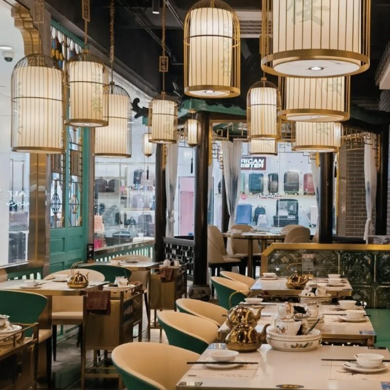 新中式风主题餐厅火锅店吊灯创意饭店灯笼圆桌灯具鸟笼灯带射灯