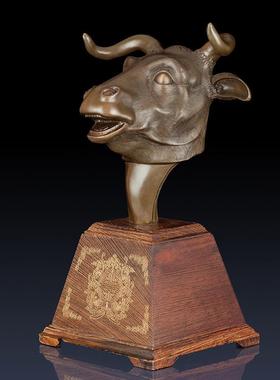 纯黄铜十二生肖兽首工艺品摆件牛首摆件办公室装饰生肖牛摆件铜牛