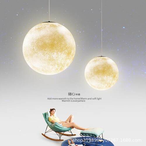 创意月球吊灯现代简约餐厅卧室客厅灯北欧咖啡厅酒吧台月亮圆球灯