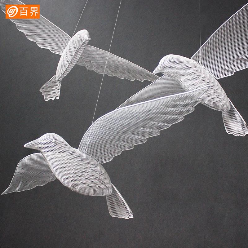百界新款铁艺发光飞鸟吊顶装饰婚庆道具带翅膀空中舞台挂件婚礼