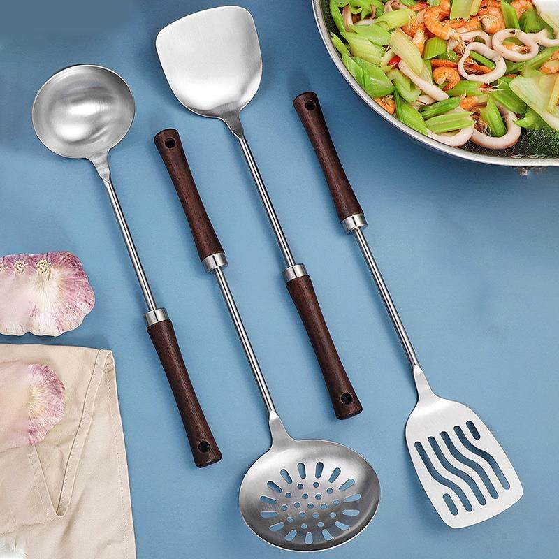 不锈钢厨具套装家用大汤勺复古木柄炒菜铲子漏勺厨房用具锅铲