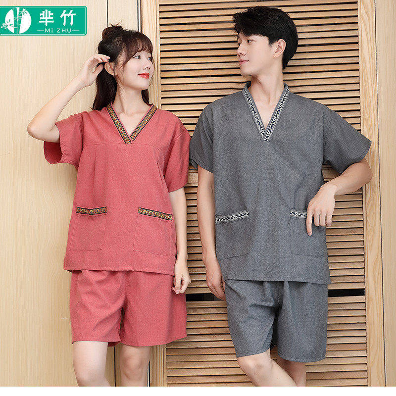 芈竹 贡麻汗蒸服女情侣大尺码男桑拿服足疗洗浴按摩浴衣家居睡衣