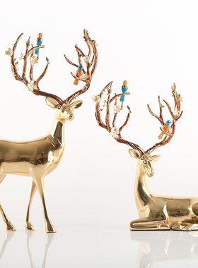 轻奢纯铜鹿摆件招财鹿结婚贺礼客厅电视柜酒柜玄Z关桌装饰品