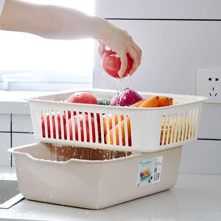 双层方形洗菜篮子沥水篮塑料家用创意水果盘多功能厨房淘米洗菜盆
