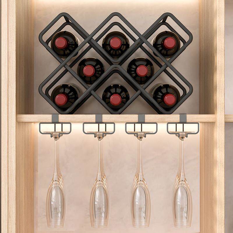 红酒瓶置物架陈列展示架斜放葡萄酒架子摆件酒杯架倒挂餐柜酒架