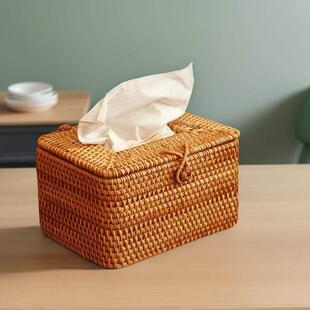 越南藤编纸巾盒卫生纸盒纸巾收纳盒秋藤编织卷筒卫生纸筒餐纸盒民