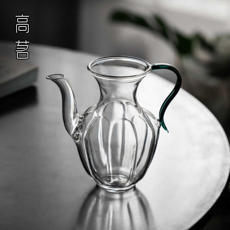 夏天绿茶专用泡茶壶中式彷宋莲花耐热玻璃执壶冲泡壶带过滤泡茶器