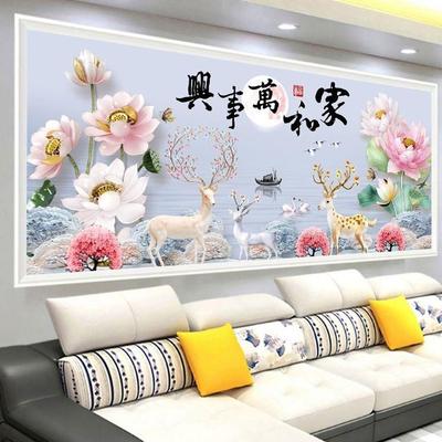 2025新款客厅5D钻石画满钻家和万事兴麋鹿贴钻十字绣风景画砖石绣