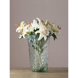 迦乐西班牙进口家居装饰品摆件玻璃欧式花瓶富贵竹花插百合白专用