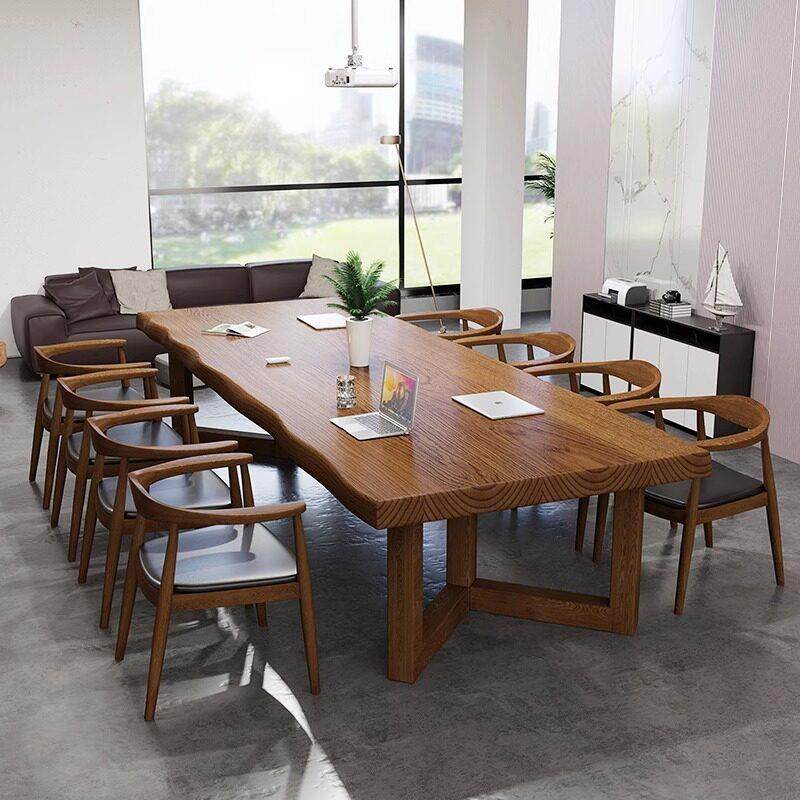实木会议桌长桌现代简约原木大板桌办公桌会客洽谈桌椅组合工作台