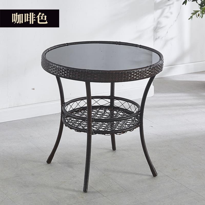 户外休闲 阳台小户圆型钢化玻璃彷藤桌子藤编小茶几迷你简易小茶