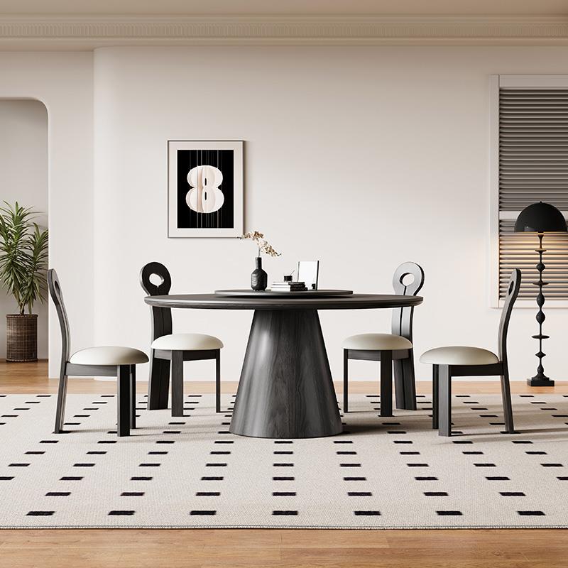 现代简约岩板餐桌椅组合大圆桌带转盘实木圆形餐桌10人家用饭桌