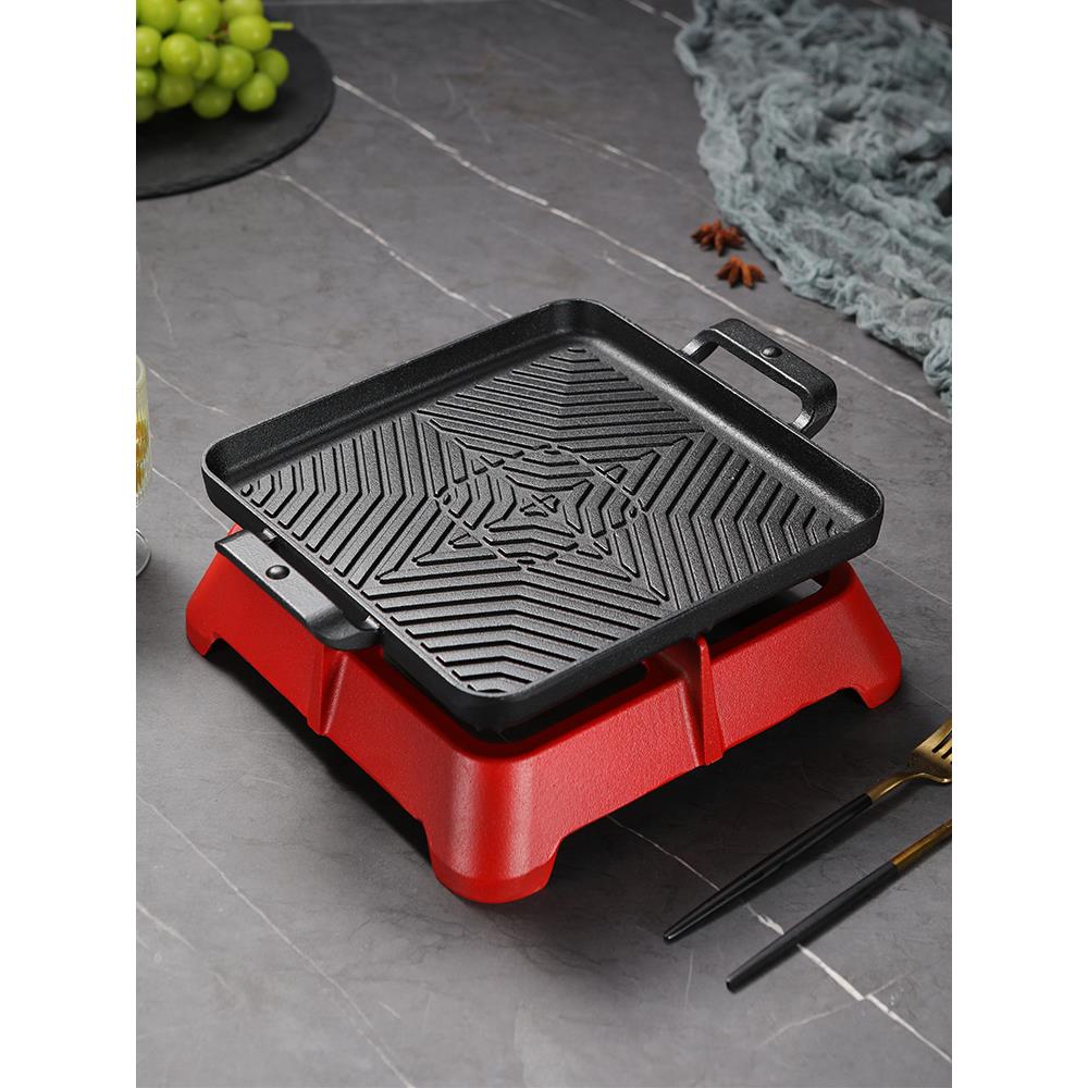方形铸铁烤盘加厚铁板烧盘酒精炉家用电磁炉韩式烤肉锅煎牛排商用
