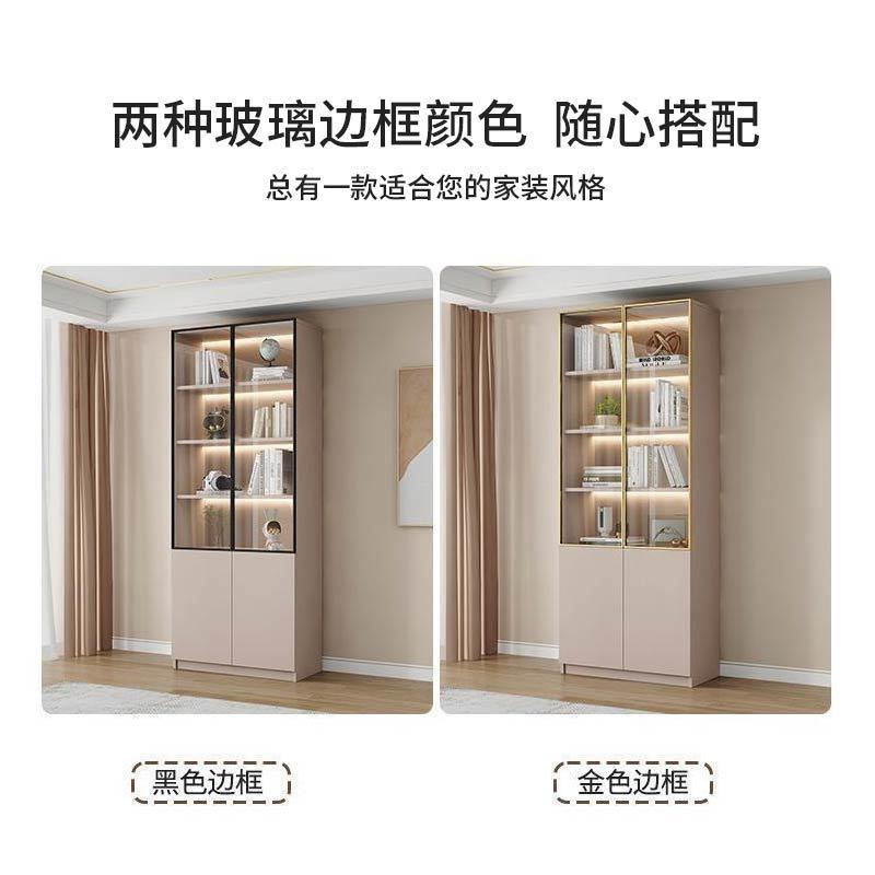 实木书柜带玻璃门家用展示柜客厅轻奢储物柜收纳柜整墙书架置物架