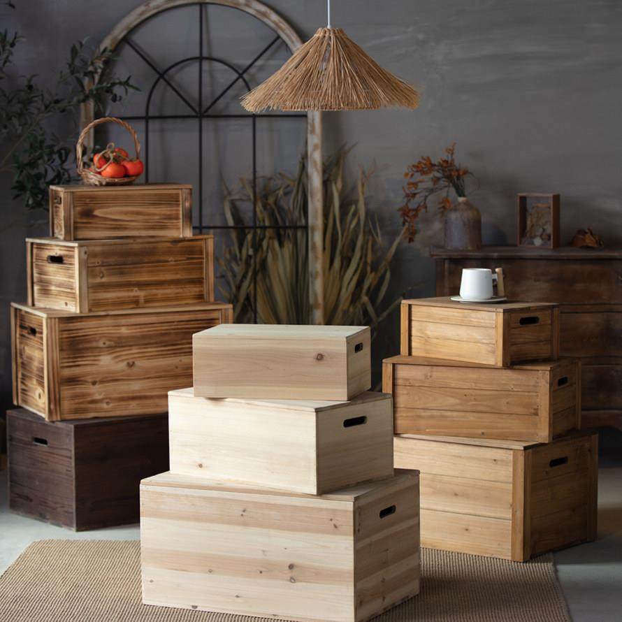 复古带盖木箱实木收纳箱桌面收纳盒杂物加厚特大手提杉木箱子定制