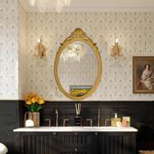 法式 轻奢雕花化妆镜酒店智能壁挂镜客厅高级壁炉装 饰镜卫生间镜子